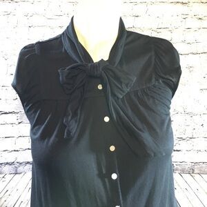 Anthropologie black button up top with neck scarf